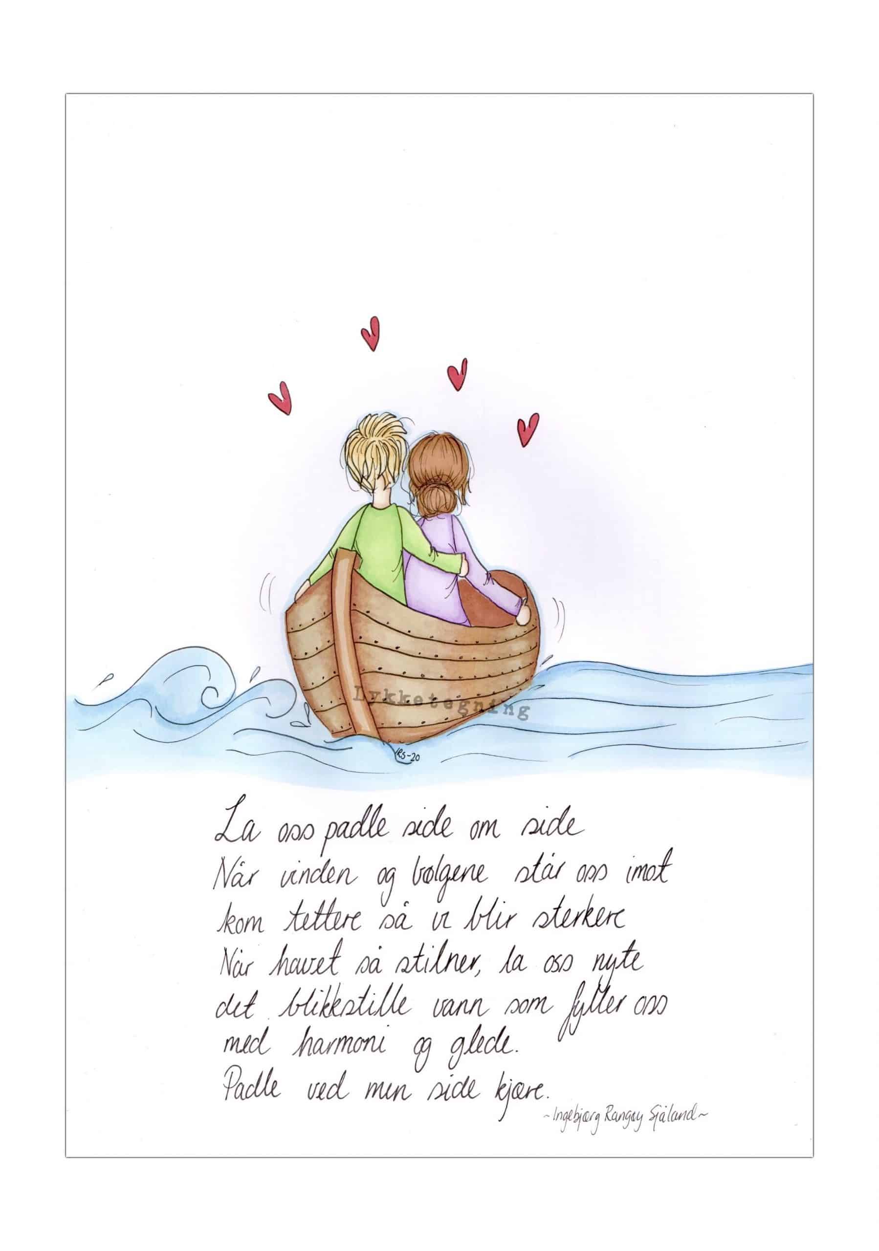 Original håndtegnet illustrasjon "La oss padle side om side"