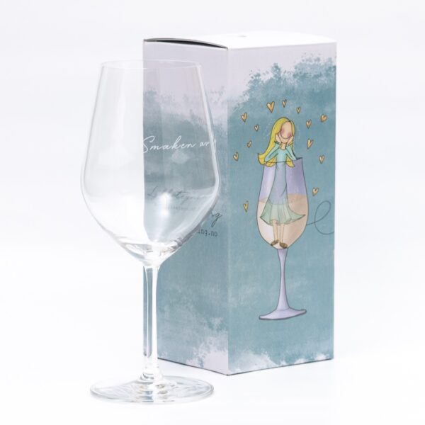 Vinglass fra Lykketegning "Smaken av lykke"