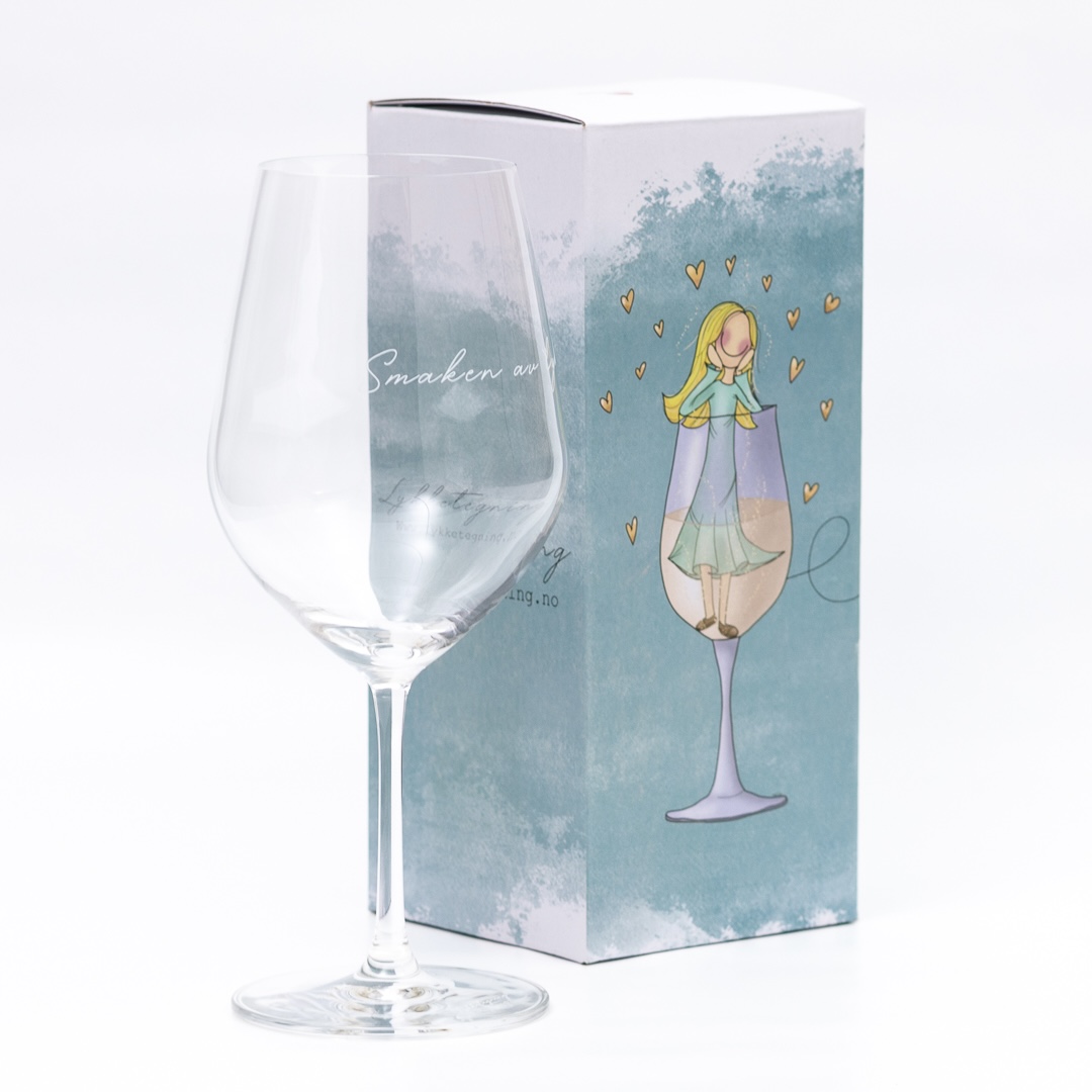 Vinglass fra Lykketegning "Smaken av lykke"
