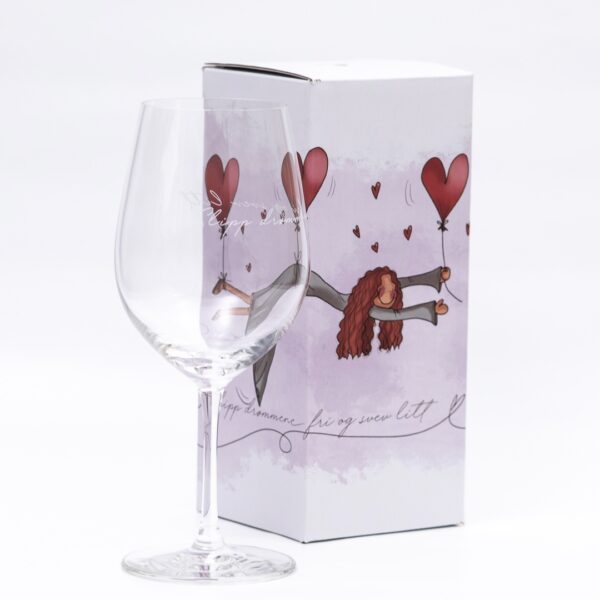 Vinglass fra Lykketegning "Slipp drømmene fri og svev litt"