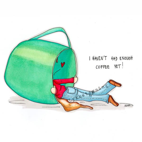 Illustrasjon fra Lykketegning. "Not enough coffee"