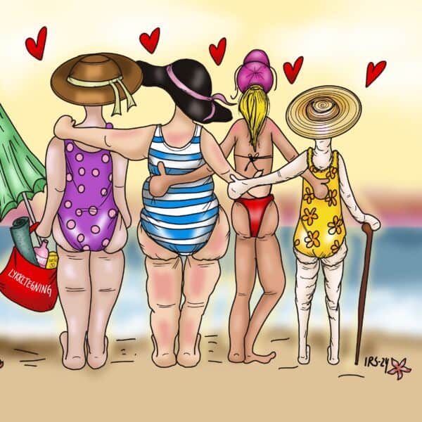 Illustrasjon fra Lykketegning. "Beachgirls"