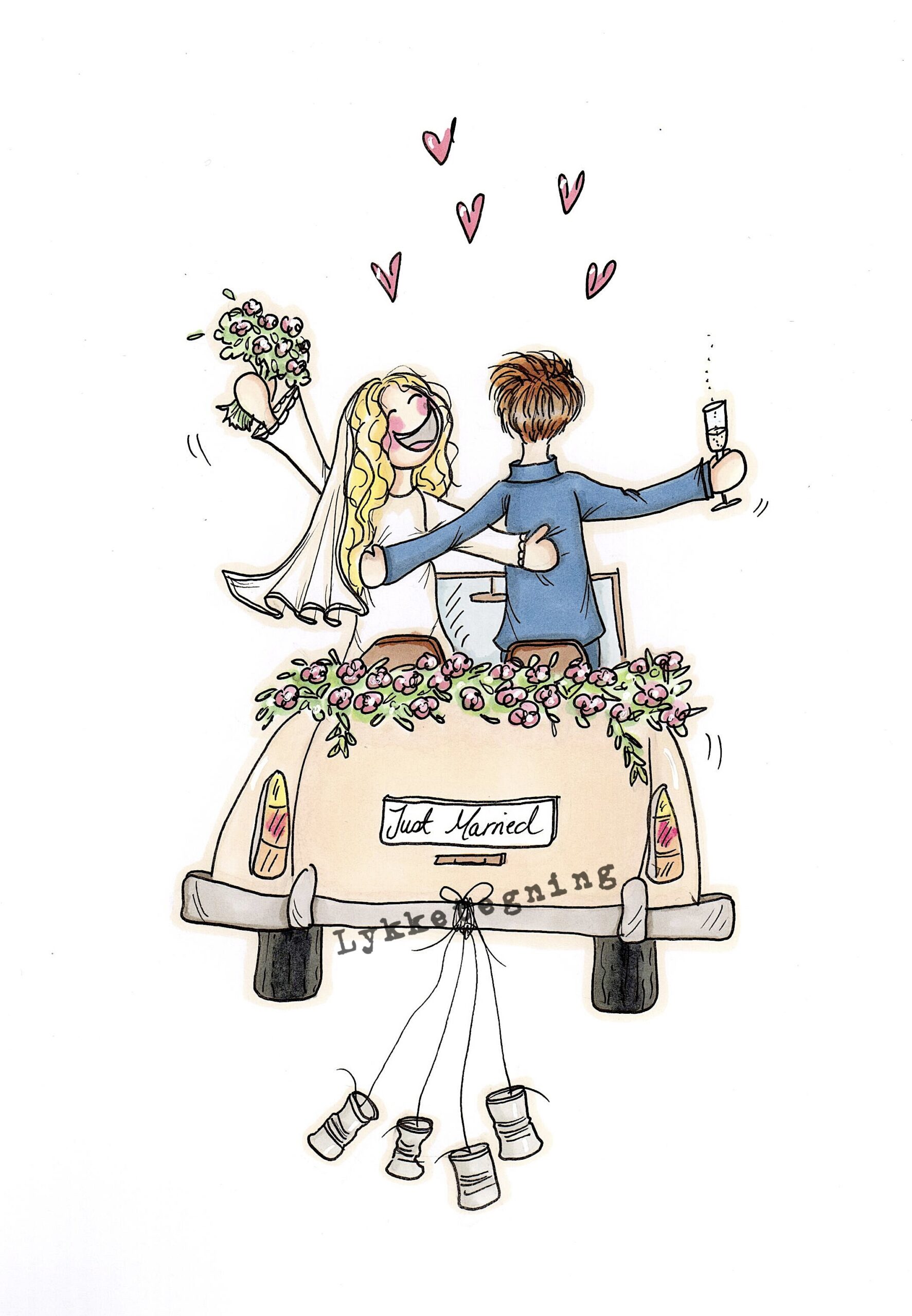 Bryllupstegning til brudepar
