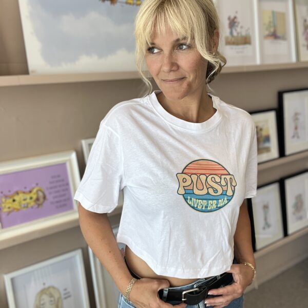 Retro T-skjorte "Pust" Lykketegning Cropped