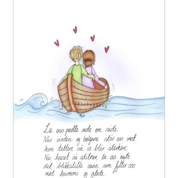 Handritad originalillustration "Låt oss paddla sida vid sida"