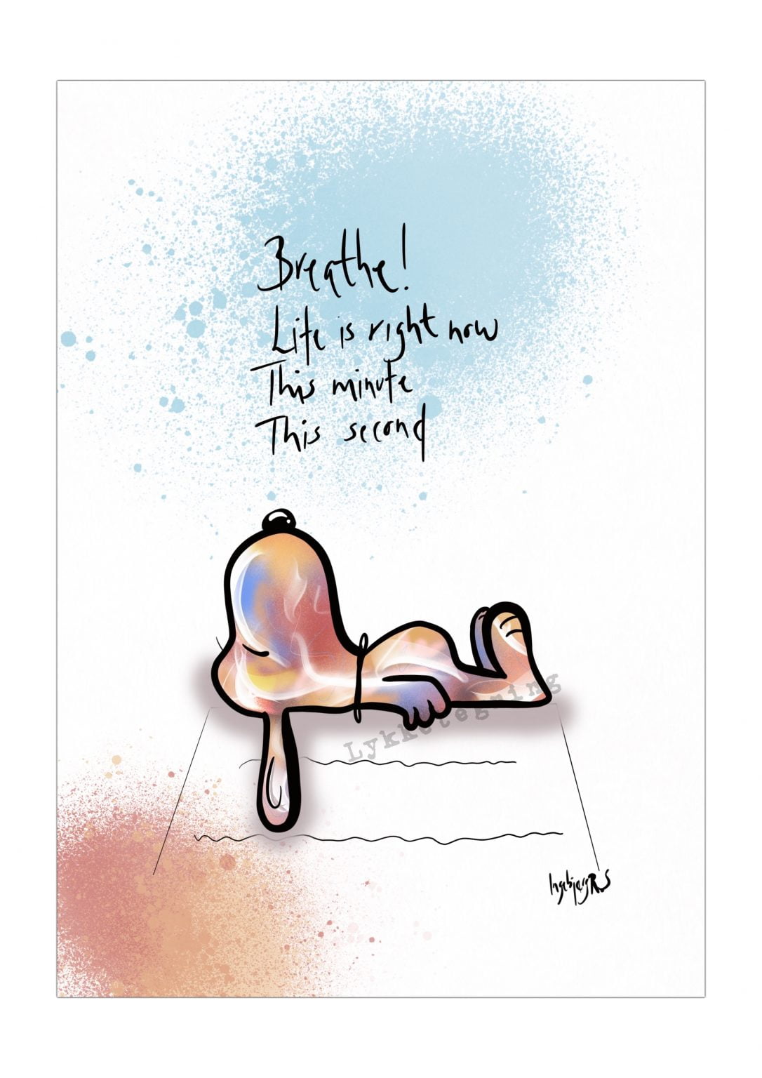Printed illustration from Lykketegning. Breathe. Snoopy
