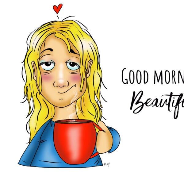 Illustration från Happiness-ritning. "God morgon, min sköna"