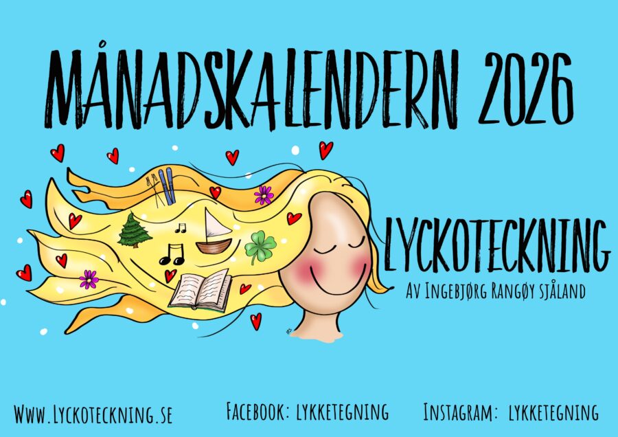 Schwedischer Monatskalender von Lykketegning für 2026! Schwedische Ausgabe
