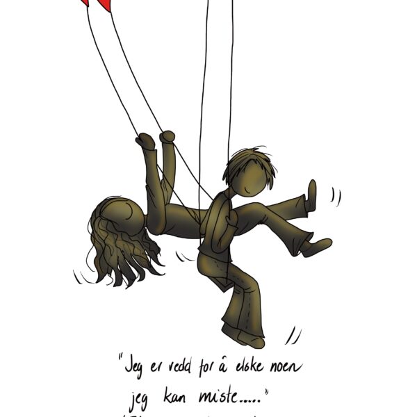 Illustrasjon fra Lykketegning. "Redd for å elske"